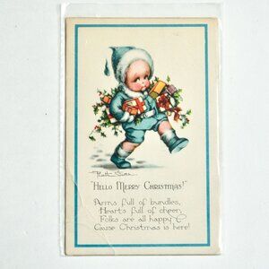 1925 Antique Hello Merry Christmas Postcard Typed